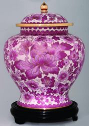 Adult 220.00 cu. in. Pink Flower Cloisonne Cremation Urn